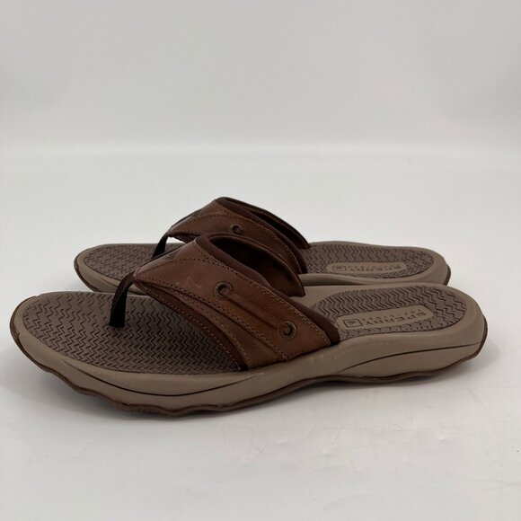 Sperry Outer Banks Thong Sandal Size 8 Brown Full-Grain Leather Men's Flip Flops - Picture 3 of 12
